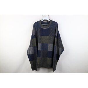 Vintage 90s Streetwear Mens XL Checkered Patchwork Knit Crewneck Sweater USA